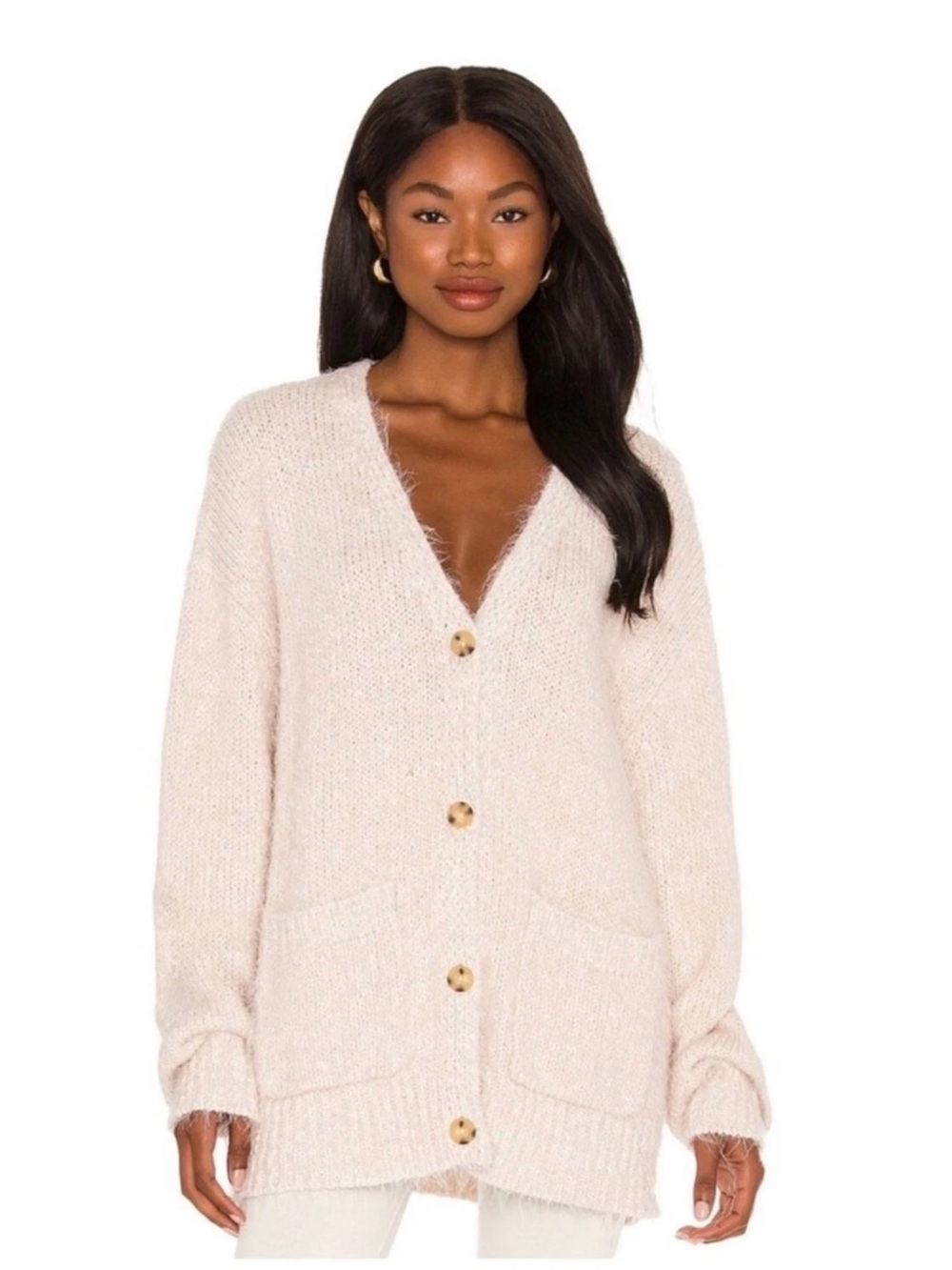 Free People Nevermind Cardigan S Creme Brulee Fuzzy Knit Oversized Sweater Boho